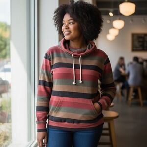 Ampersand Ave Cowl Neck Striped Hoodie Kangaroo‎ Pocket XS